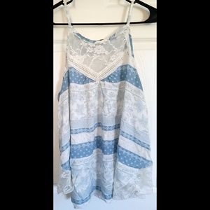 Sky Plus Size 3X Top Tank Lace Blue White Floral